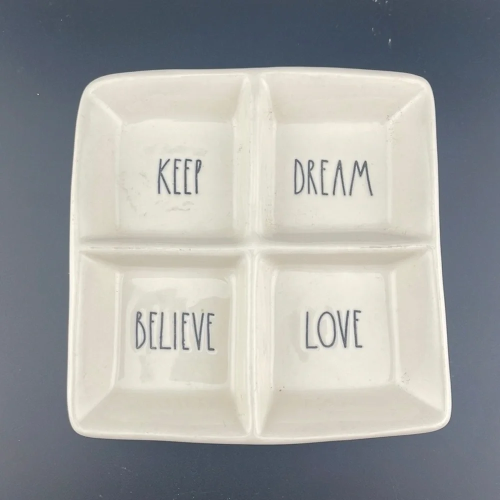 Rae Dunn 4 Section Trinket Tray Ceramic: Keep Dream Believe Love